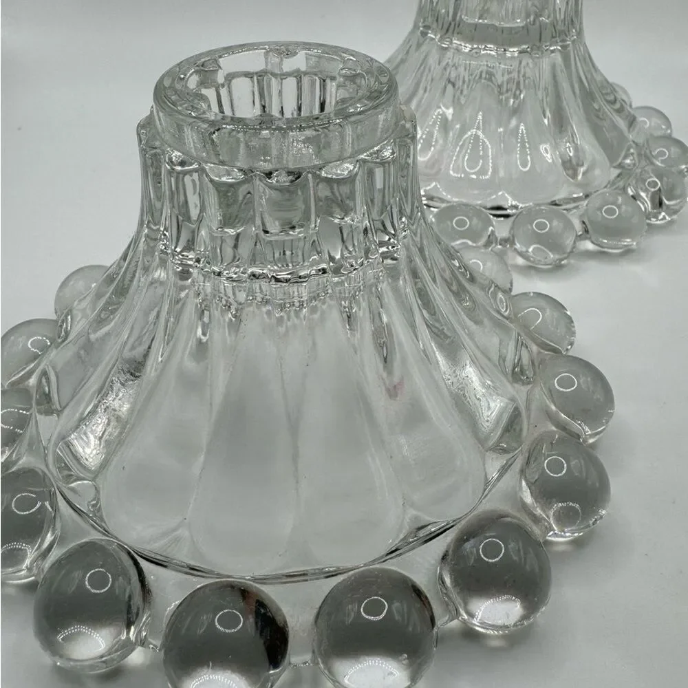 Vintage Anchor Hocking Boopie Glass Candlesticks Pair Clear Berwick MCM